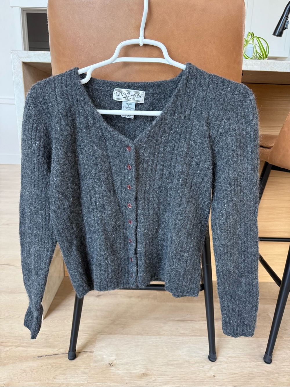 Crystal-Kobe vintage Women's Dark Gray Ribbed Button Cardigan
